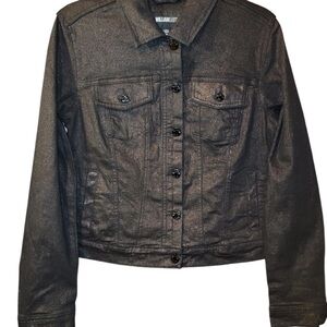 NWOT William Rast Women's Small Black Metalic Jean Jacket With Rivet Buttons